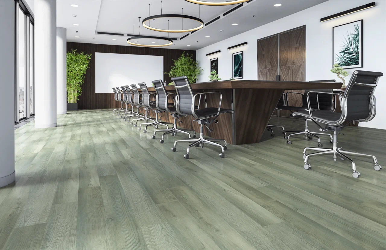 Кварцвиниловый SPC ламинат Home Expert Natural Дуб Майское утро 61W930 1220×150×3,5 фото в интерьере